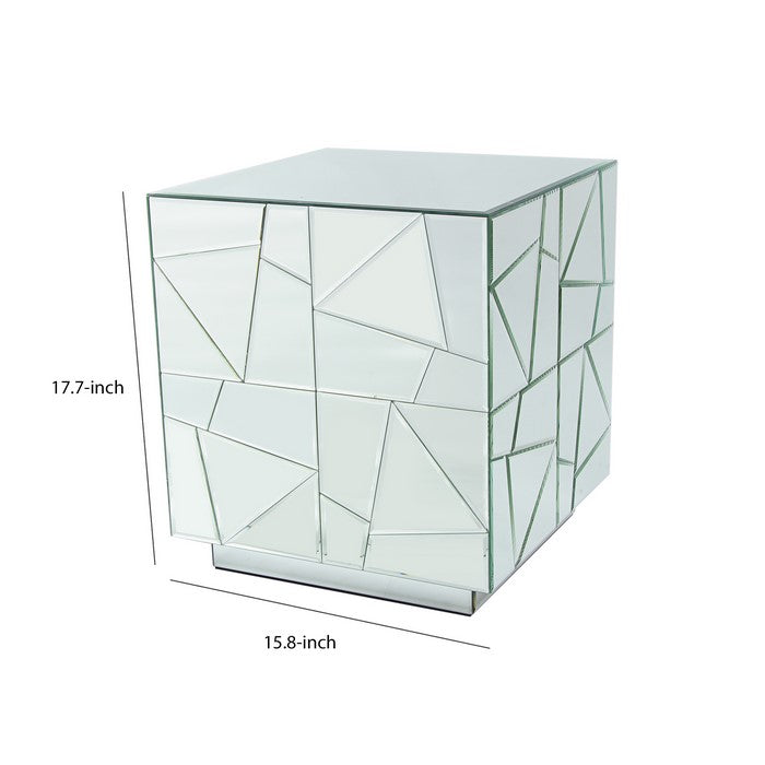 Mosaic Design Mirror Accented Wooden Modern Table, Clear