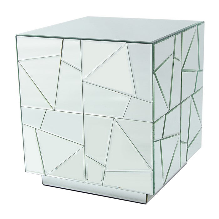 Mosaic Design Mirror Accented Wooden Modern Table, Clear