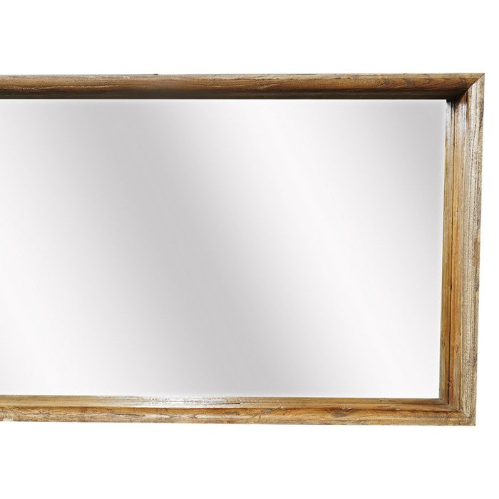 Rustic Style Wooden Wall Mirror in Rectangular Shape, Brown