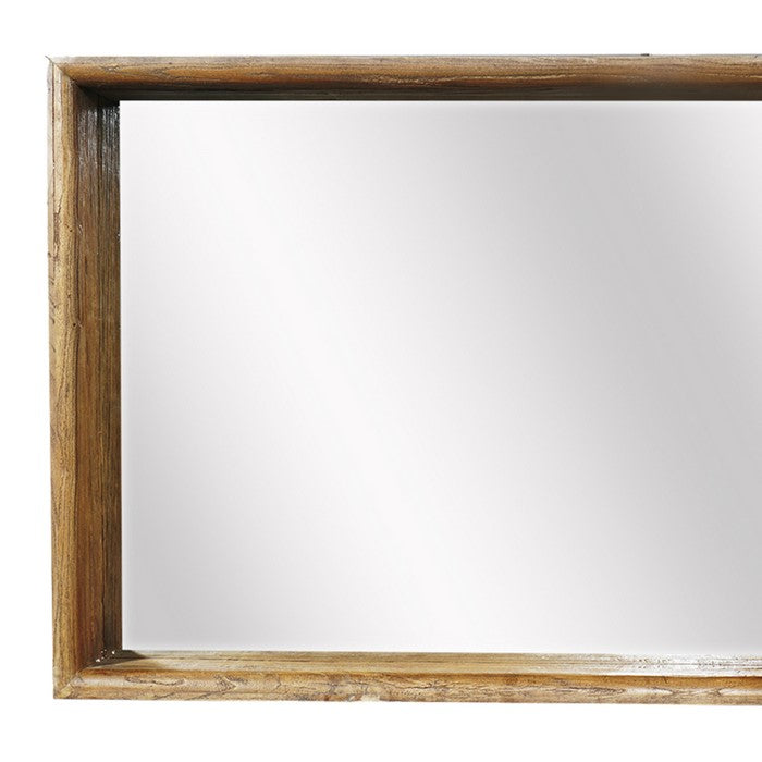 Rustic Style Wooden Wall Mirror in Rectangular Shape, Brown