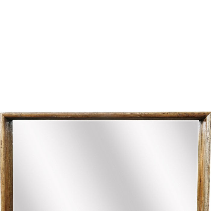 Rustic Style Wooden Wall Mirror in Rectangular Shape, Brown