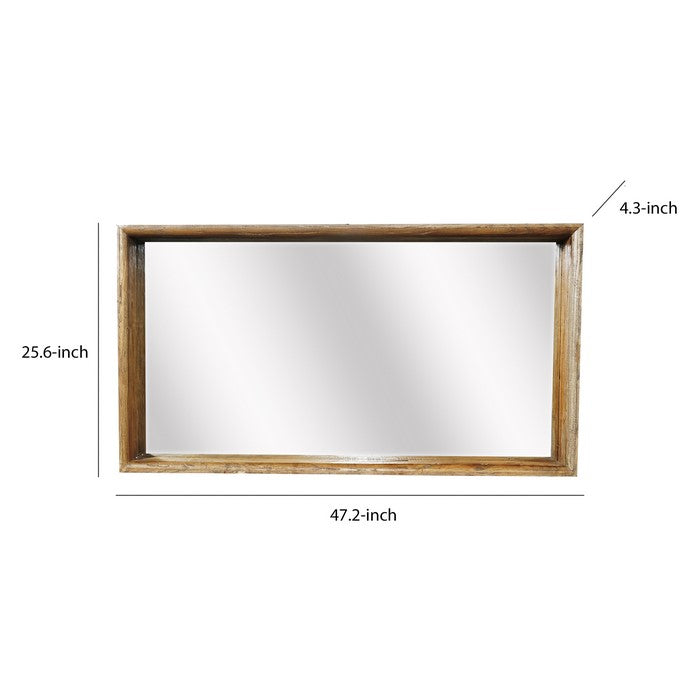 Rustic Style Wooden Wall Mirror in Rectangular Shape, Brown