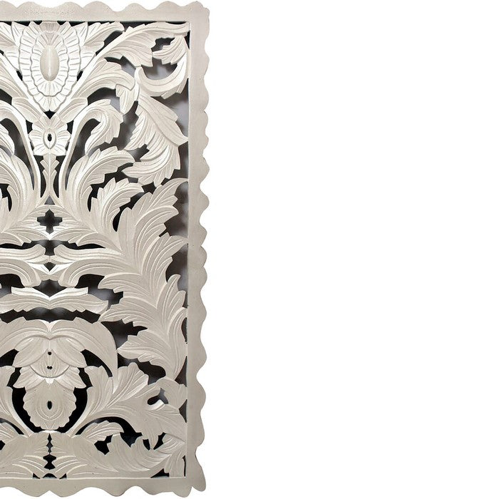 Carved Wooden Wall Panel with Scalloped Edges, Antique White