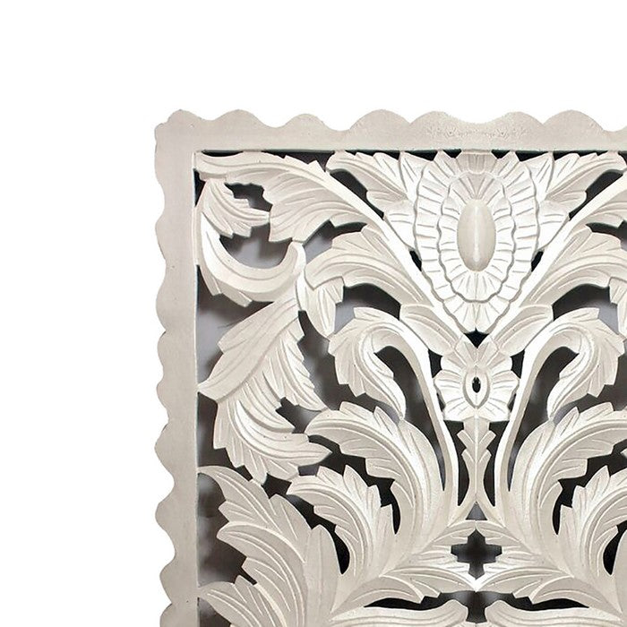 Carved Wooden Wall Panel with Scalloped Edges, Antique White