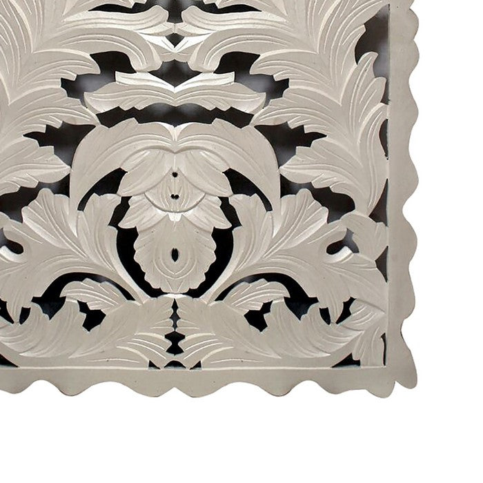 Carved Wooden Wall Panel with Scalloped Edges, Antique White