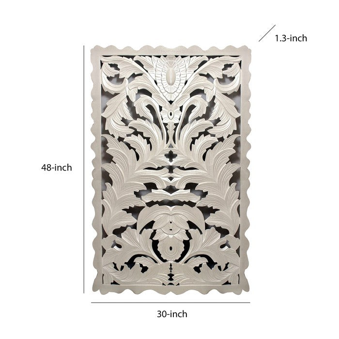 Carved Wooden Wall Panel with Scalloped Edges, Antique White