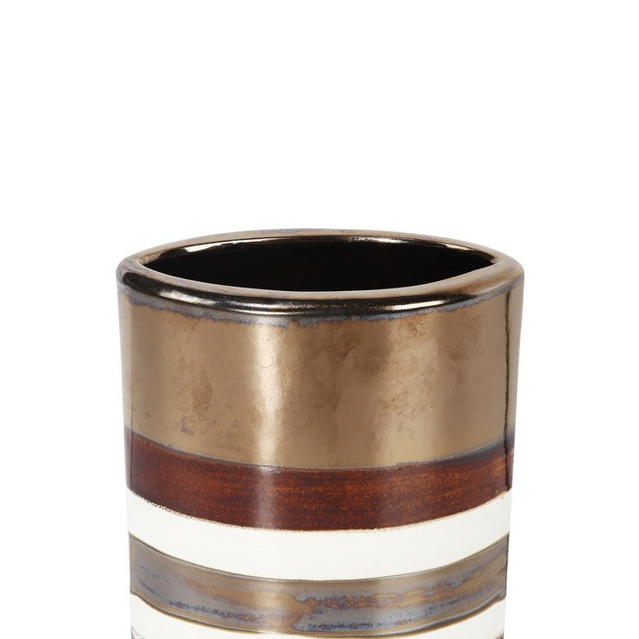 Cylindrical Shape CeramicDecorative Vase with Bands, Multicolor