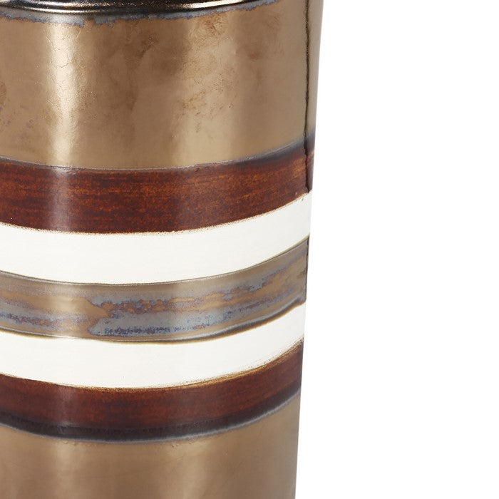 Cylindrical Shape CeramicDecorative Vase with Bands, Multicolor