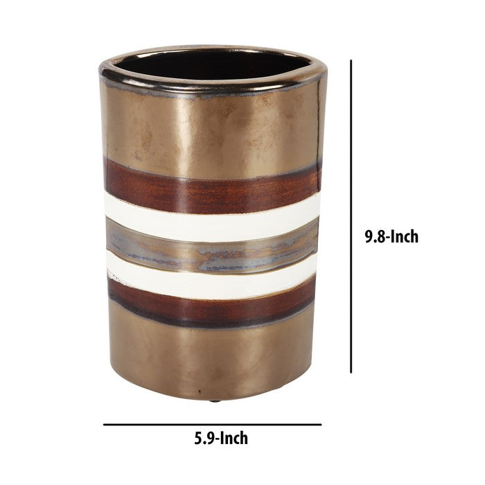 Cylindrical Shape CeramicDecorative Vase with Bands, Multicolor