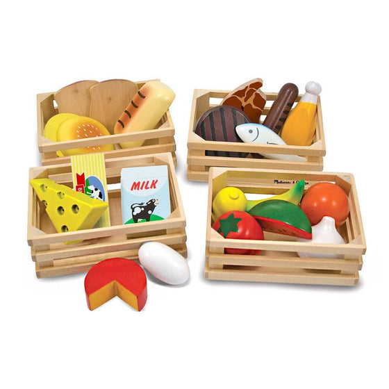 Melissa & Doug Food Groups - 21 Hand-Painted Wooden Pieces and 4 Crates