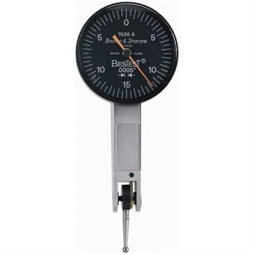 Brown & Sharpe 599-7032-5 Dial Test Indicator Set, M1.4x0.3 Thread, Black Dial, 0-4-0 Reading, 1" Dial Dia, 0-0.008" Range, 0.0001" Graduation, -0.0001" Accuracy