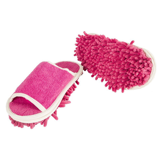 Slipper Genie Microfiber Women's Slippers for Cleaning and Dusting, Women's House Slippers, Multi-Surface Cleaner, Dust Cleaning Tool, Pink, Fits Women Size 6-9