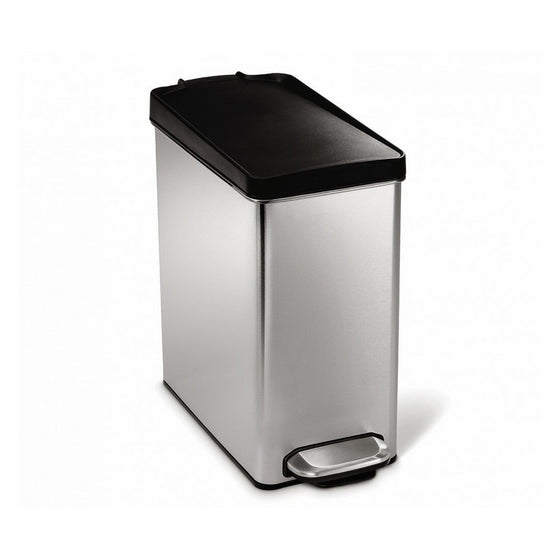 simplehuman 10 litre profile step trash can, brushed stainless steel with plastic lid