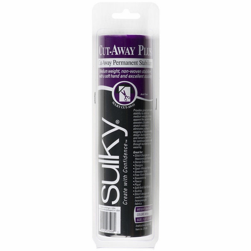 Sulky Of America Cut Away Plus Midweight Stabilizer, 7-2/3in x 8yds, White