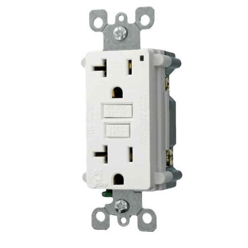 Leviton 7899-KW Test and Reset Buttons Match Face 20-Amp 125-Volt SmartLock PRO Duplex GFCI Receptacle, White