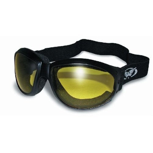 Red Baron Motorcycle / Aviator Goggles Black Padded Frame w/ Yellow Lens