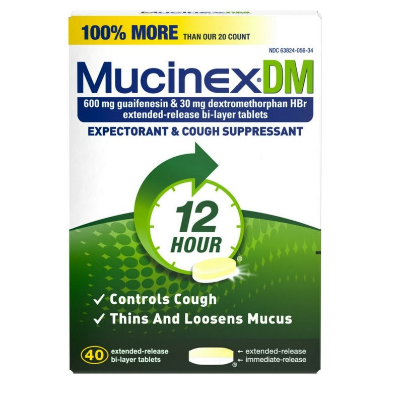 Mucinex DM 12-Hour Expectorant and Cough Suppressant Tablets, 40 ct