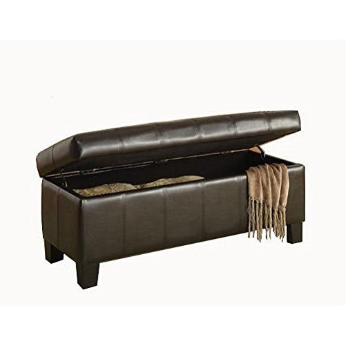 Homelegance Lift Top Storage Bench Faux Leather, Dark Brown