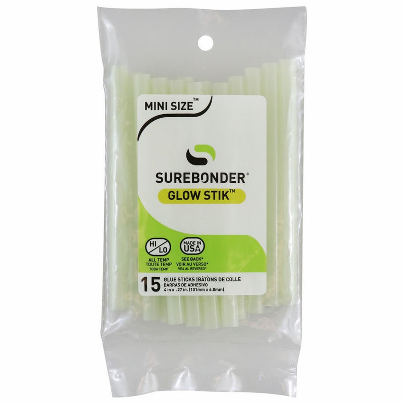 Surebonder GS-15 Glo StikGlow-in-the-Dark All Temp Mini Glue Stick-15 sticks-4" length5/16" diameter