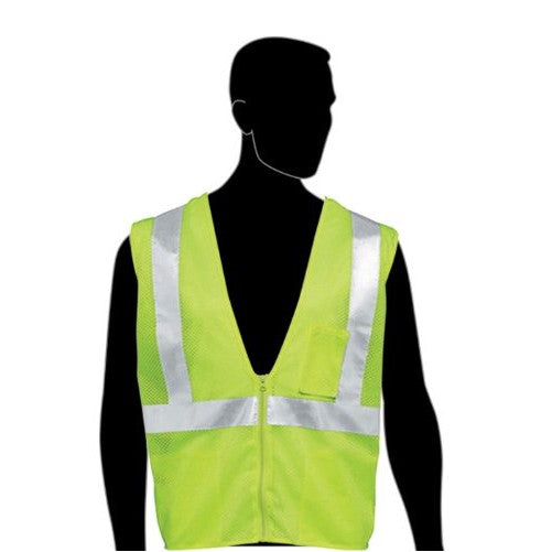 Liberty HiVizGard Polyester All Mesh Fabric Class 2 Safety Vest with 2" Wide Silver Reflective Stripes and 1 Pocket, X-Large, Fluorescent Lime Green