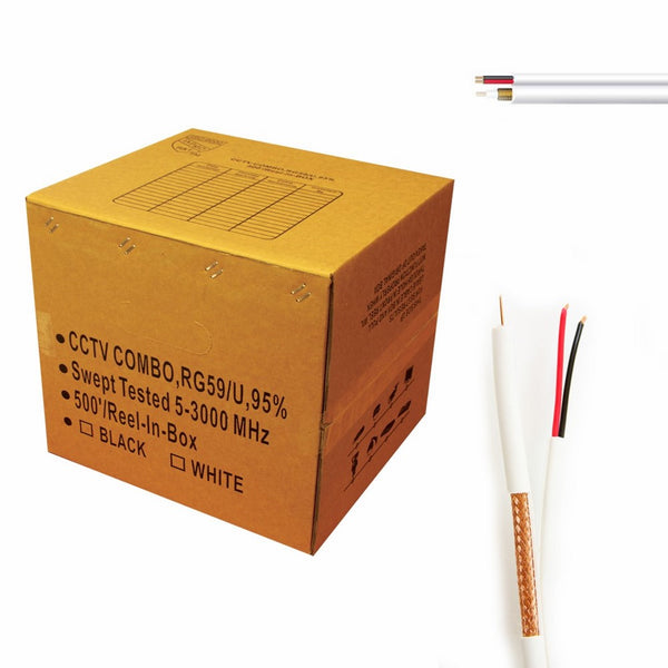 Five Star Cable 500 ft. RG59 Siamese CCTV Combo Coaxial Cable White - 20AWG RG59 18/2 18AWG Power