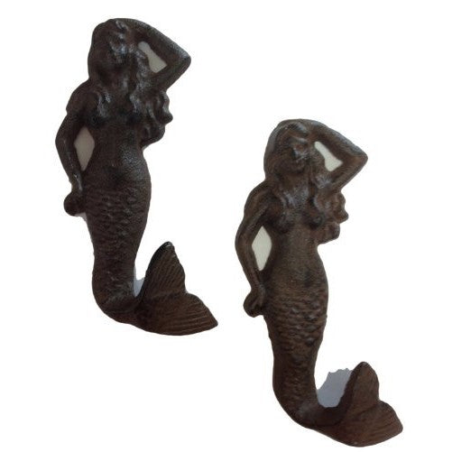 Mermaid Cast Iron Nautical Wall Hook Set of 2