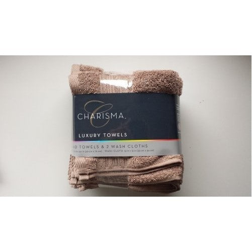 Charisma 4pk Luxury Towels Set: 2 Hand Towels & 2 Wash Cloths (Cobble Stone)