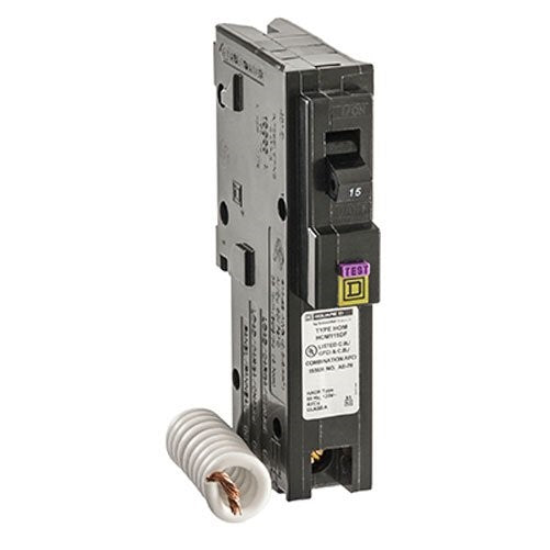 Square D by Schneider Electric HOM115DFC Homeline 15-Amp Single-Pole Dual Function Circuit Breaker, 1-Inch Format