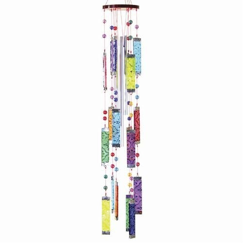 Glass Wind Chimes 20 inches Rainbow Multi Color Bars with Beads