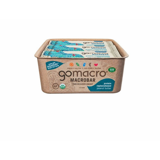 GoMacro MacroBar, Organic Vegan Protein Bar, Peanut Butter, 2.3 oz (Pack of 12)