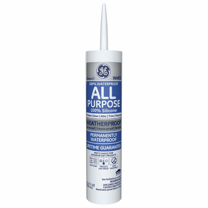 GE Silicone I All Purpose Caulk, 10.1 Oz. Tube, White, GE112A