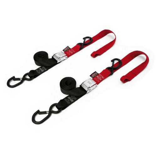 PowerTye 29621-S Red/Black 1 1/2" X 6ft Cam Buckle Soft-Tye Secure Latch Tie-Downs with Integrated Soft Hooks