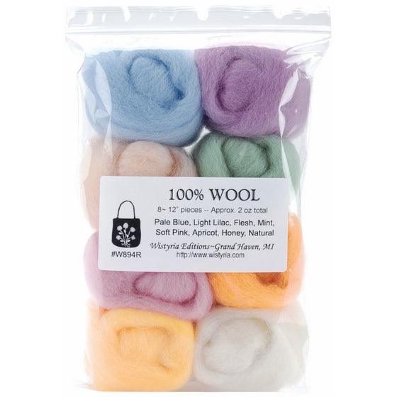 WISTYRIA EDITIONS 0.25-Ounce Wool Roving, 12-Inch, Soft Pastels, 8-Pack