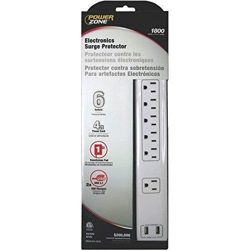 POWER ZONE OR505106 Surge Protector 6 Outlet with 1250J Strip