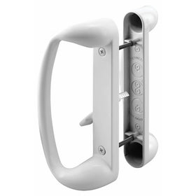 Prime-Line C 1176 Sliding Glass Door Handle Set – Replace Old or Damaged Door Handles Quickly and Easily – Painted White Diecast, Mortise/Hook Style (Fits 3-15/16” Hole Spacing)