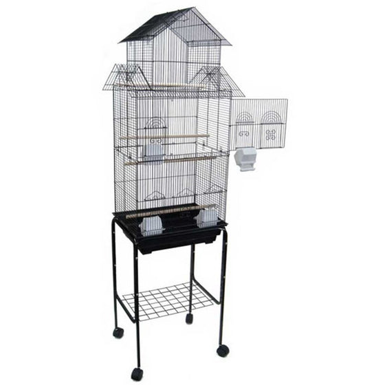 YML 6844 3/8" Bar Spacing Tall Pagoda Top Bird Cage with Stand, 18" x 14"/Small, Black
