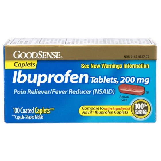 GoodSense Ibuprofen Pain Reliever/Fever Reducer Caplets, 200 mg, 100-Count