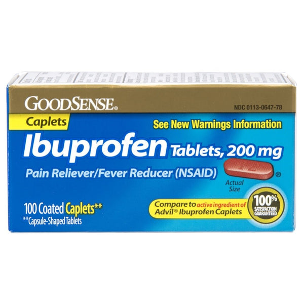 GoodSense Ibuprofen Pain Reliever/Fever Reducer Caplets, 200 mg, 100-Count