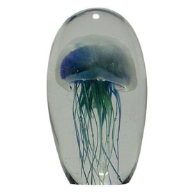Glass Jellyfish Paperweight Blue Green 6" Glows in the Dark