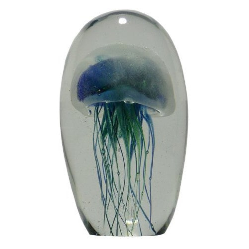 Glass Jellyfish Paperweight Blue Green 6" Glows in the Dark
