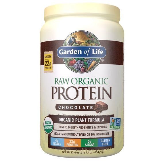 Garden of Life Organic Vegan Protein Powder with Vitamins and Probiotics - Raw Organic Plant Based Protein Shake, Chocolate, 23.4oz (1 lb 7.4 oz/664g) Powder