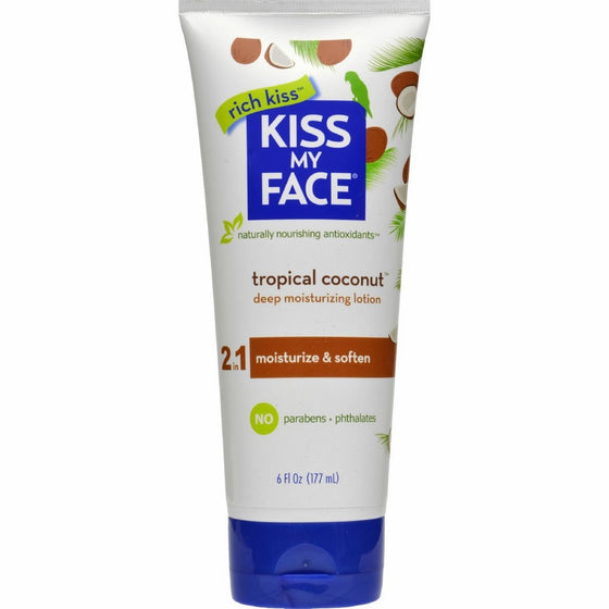 Kiss My Face Moisturizer with Coconut Oil, Body Lotion, Tropical Coconut, 6 oz