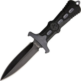 MTECH USA MT-20-14GY Fixed Blade Neck Knife, Black Blade, Black/Grey Handle, 6-1/2-Inch Overall