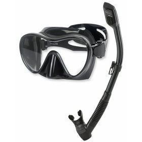 Phantom Aquatics Scuba Snorkeling Freediving Mask Snorkel Set, All Black