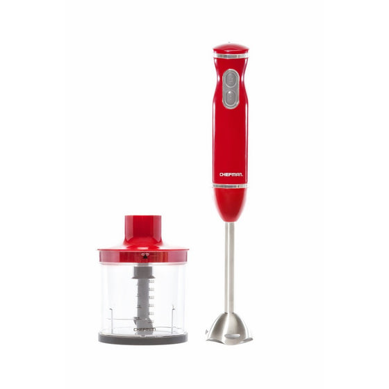 Chefman 2 Speed 300 Watt Ultra-Quiet Hand Blender with Bonus Food Chopper –RED