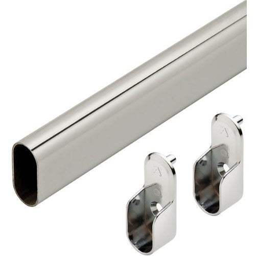 48" Polished Chrome Closet Rod With 2 End Supports