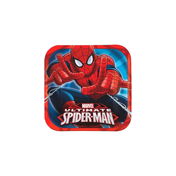 Spidey-Cool Spider-Man Birthday Party Square Luncheon Plates Tableware, Pack Of 8, Red/Blue , 9", Paper