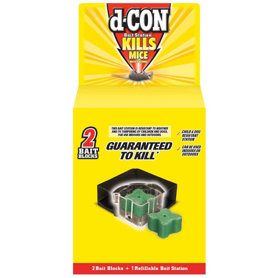 D-Con Corner Fit Mouse Poison Bait Station, 1 Trap 2 Bait Refills