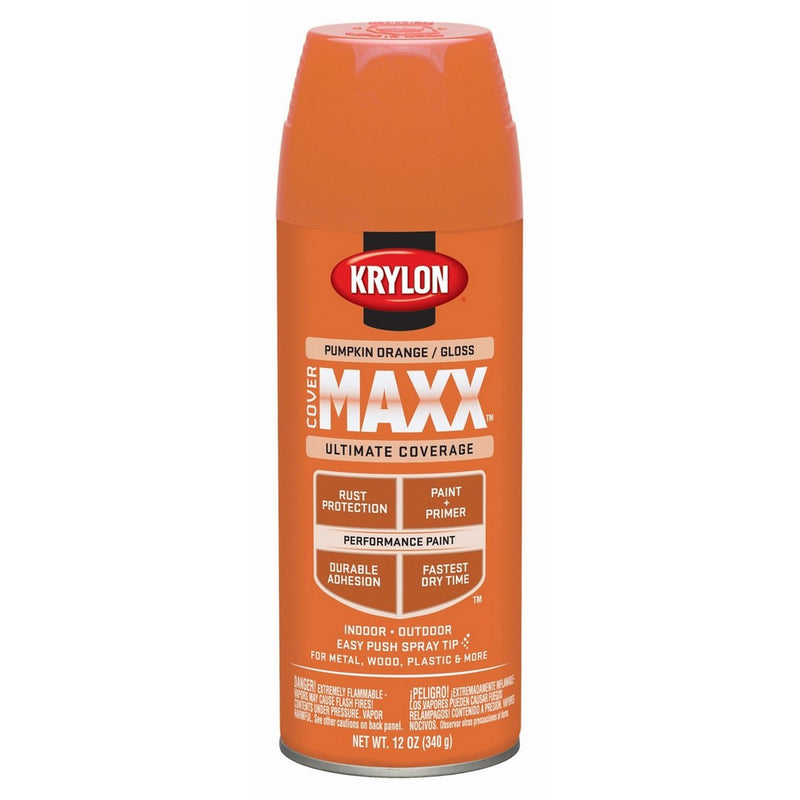 Krylon K09133000 COVERMAXX Spray Paint, Gloss Pumpkin Orange, 12 Ounce