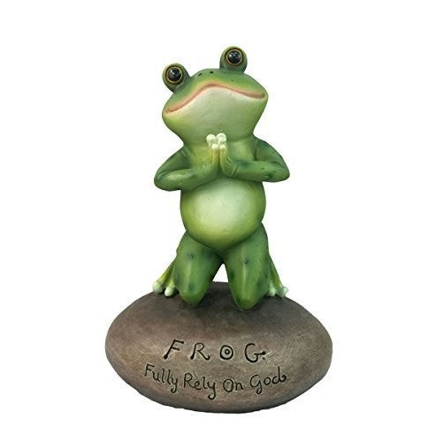 Inspirational Cute Praying Frog On Rock Statue By DWK | Novelty Collectible Frog Figurine